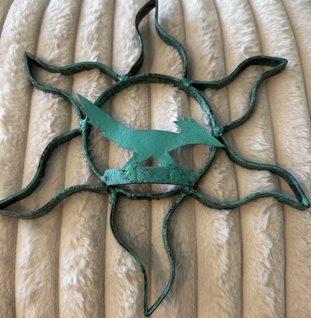 Vintage Celestial Sun Green Patina Metal Decor 90s Whimsygoth Sun Roadrunner